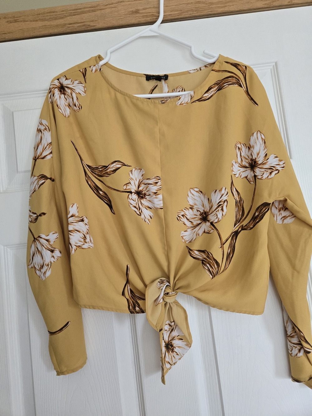 Dynamite Mustard Yellow Floral Tie-Front Blouse